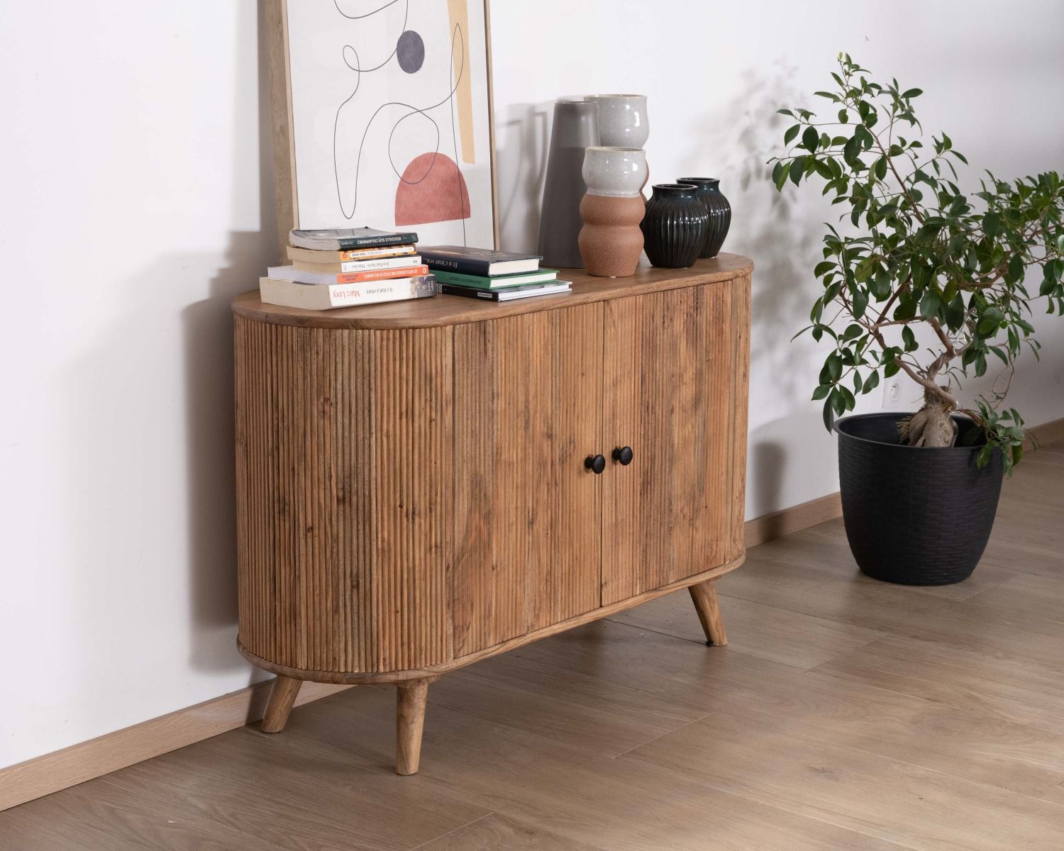 Contenitore a 2 ante in stile vintage "Boomer" in acacia massiccia con bordi arrotondati