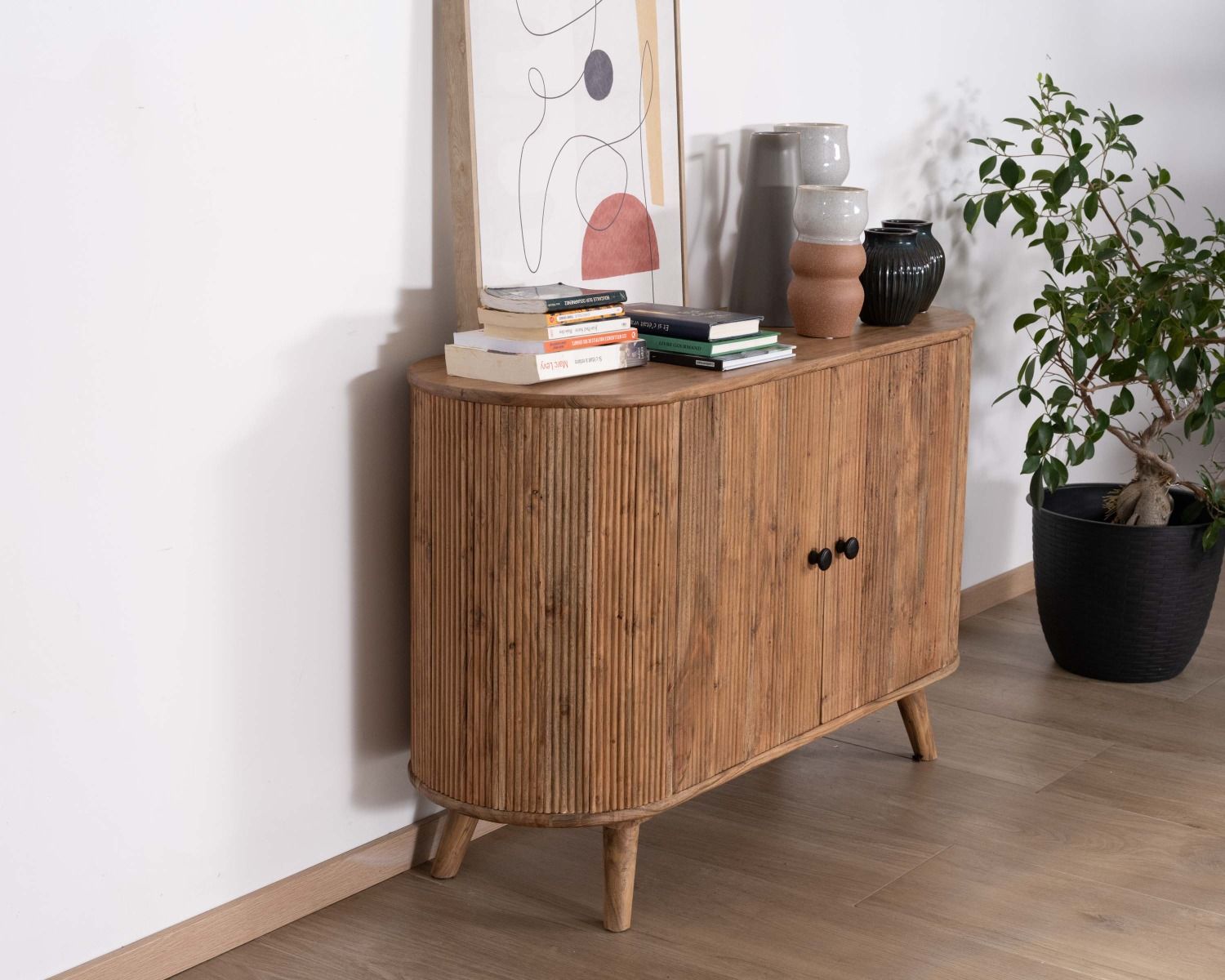 Contenitore a 2 ante in stile vintage "Boomer" in acacia massiccia con bordi arrotondati