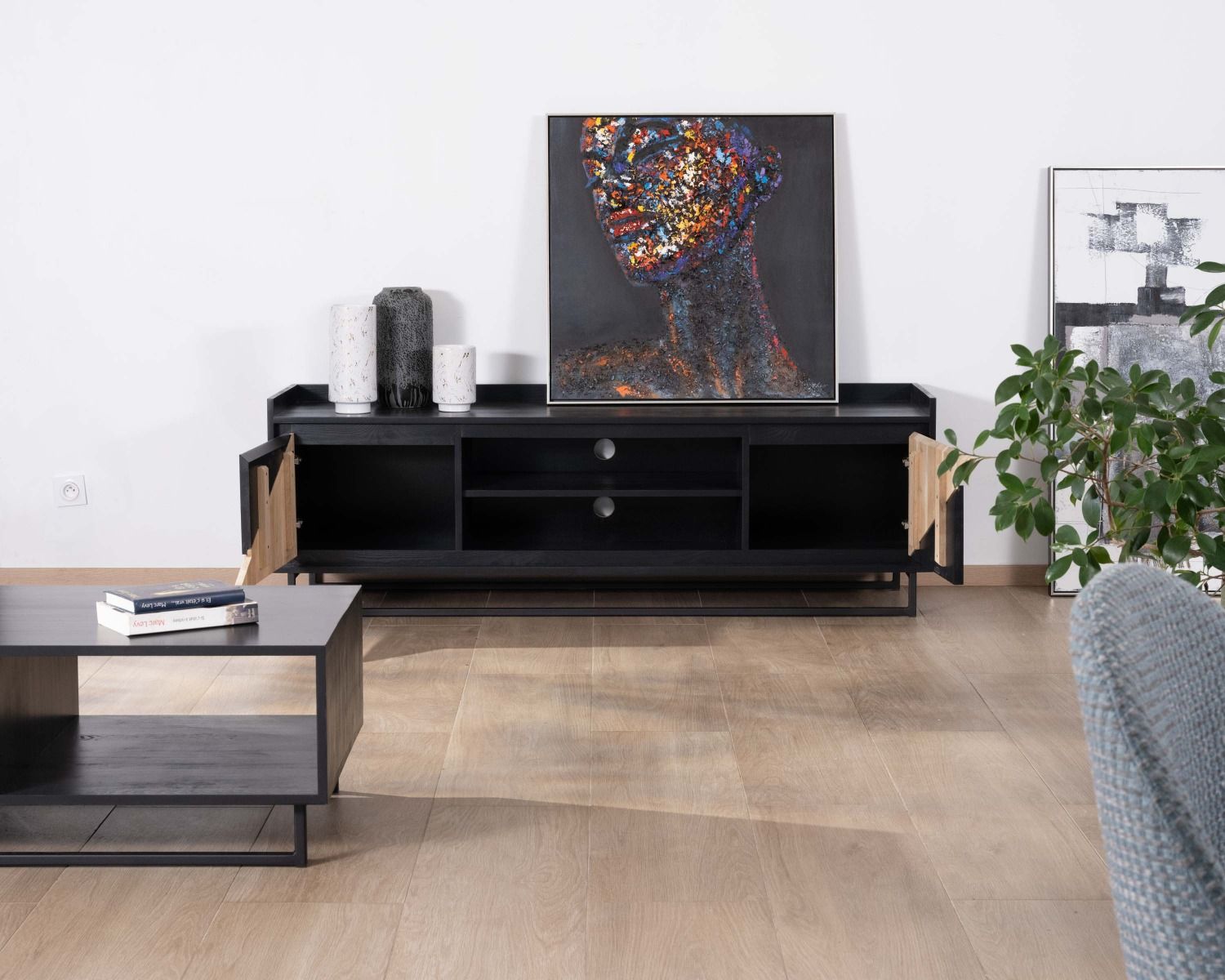 Porta TV "Trace" a 2 ante da 180 cm in legno massiccio