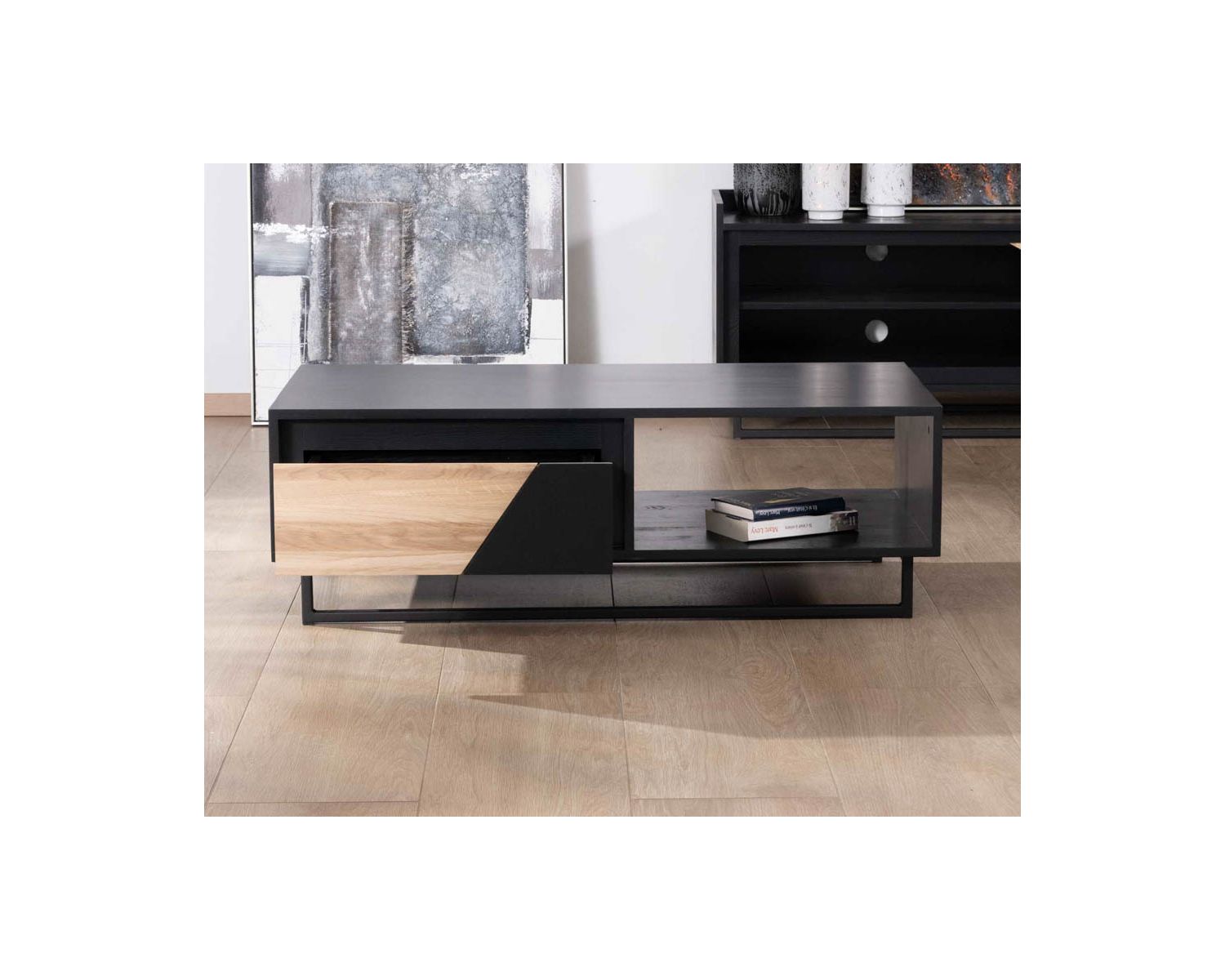 Tavolino in pino e rovere massiccio "Trace" da 120 cm