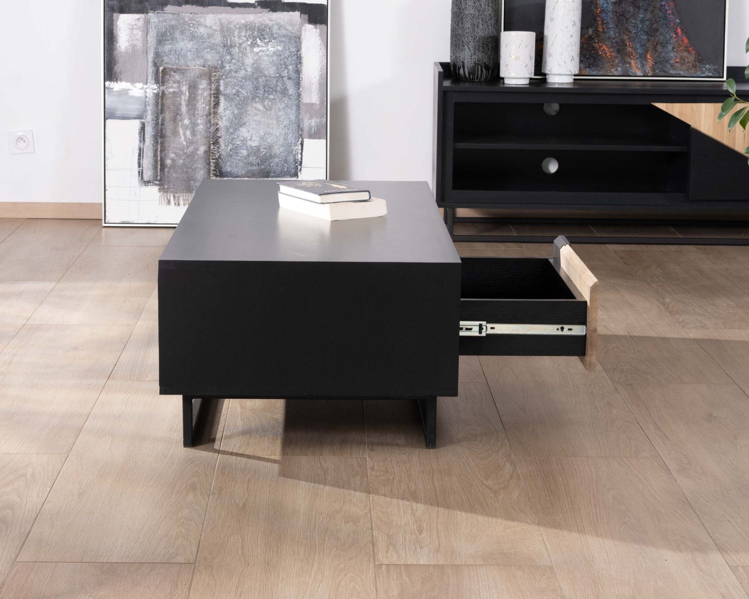 Tavolino in pino e rovere massiccio "Trace" da 120 cm