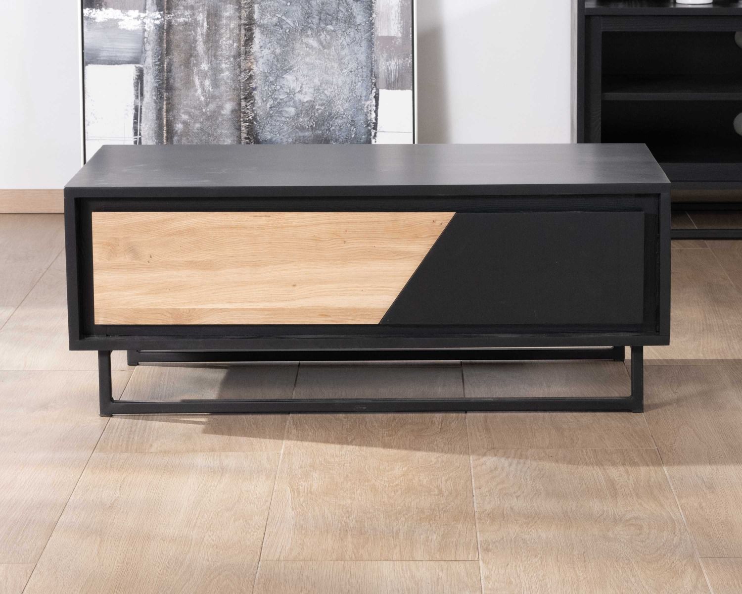 Tavolino in legno massiccio "Trace" bianco e nero