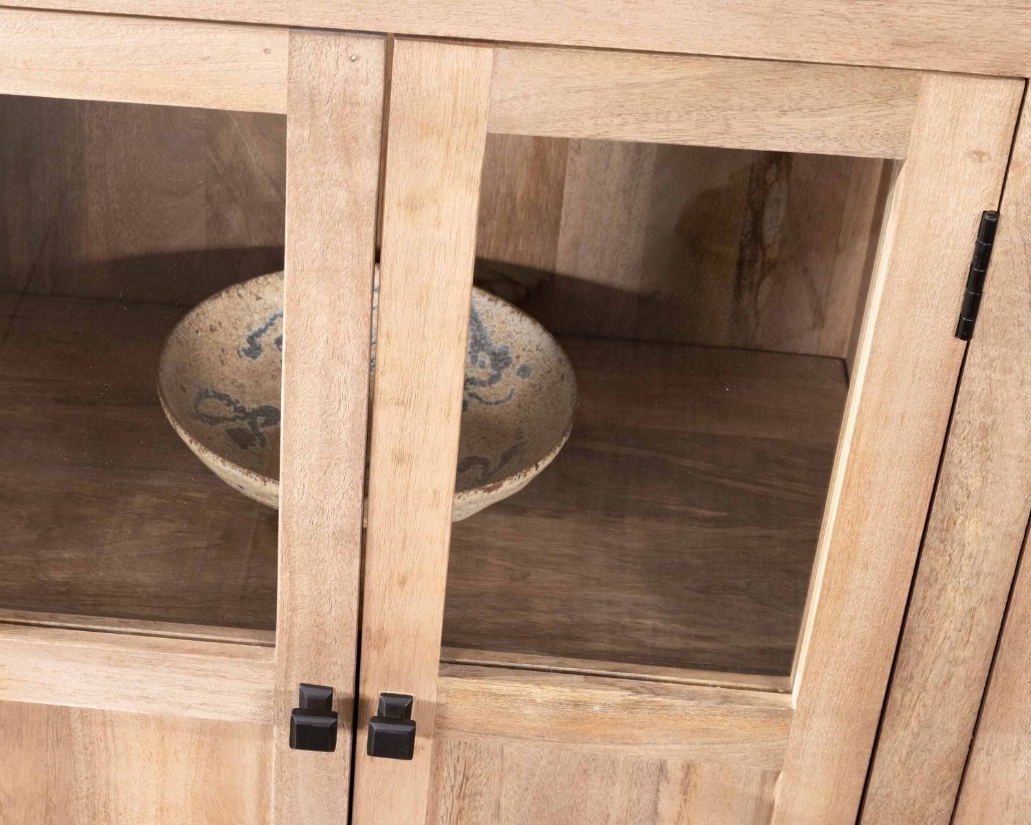 Credenza a 6 ante in vetro in legno massiccio di mango 190cm "Maestro