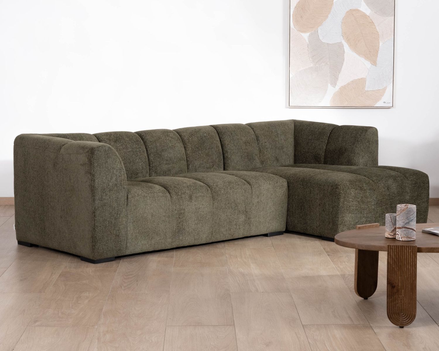 Divano con chaise longue "Enjoy Home" in tessuto bouclette verde