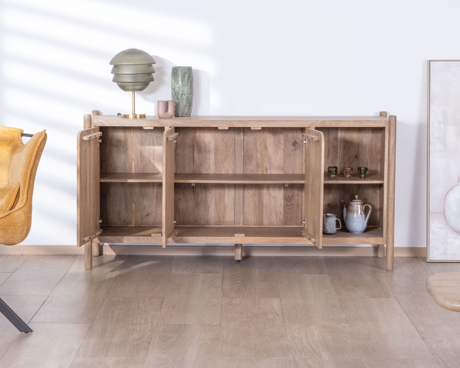 Credenza "Orobie" a 3 ante con nicchie in legno di mango, stile giapponese, 180 cm