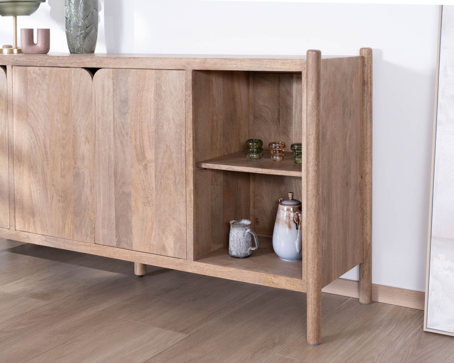 Credenza "Orobie" a 3 ante con nicchie in legno di mango, stile giapponese, 180 cm