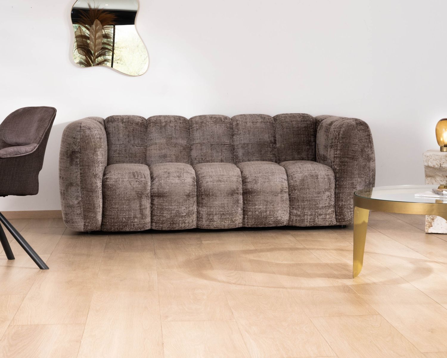 Divano a 3 posti "Milow" in tessuto di velluto grigio cenere, ultra-accogliente