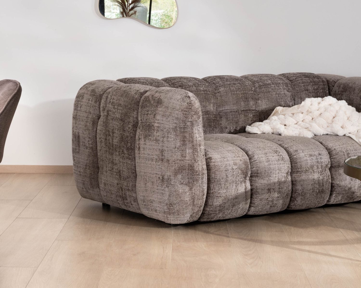 Divano a 3 posti "Milow" in tessuto di velluto grigio cenere, ultra-accogliente