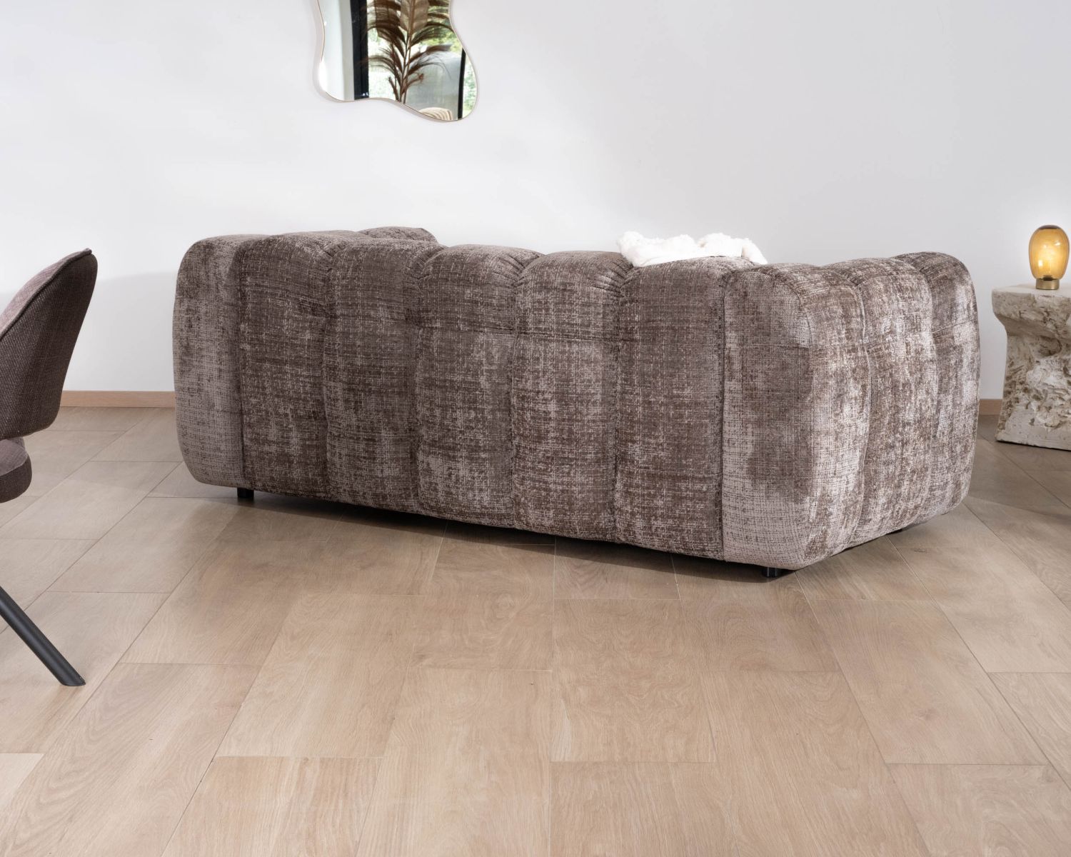Divano a 3 posti "Milow" in tessuto di velluto grigio cenere, ultra-accogliente
