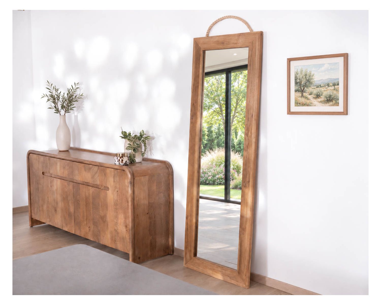 Grande specchio da appoggio da 180 cm in teak "Solira", stile naturale