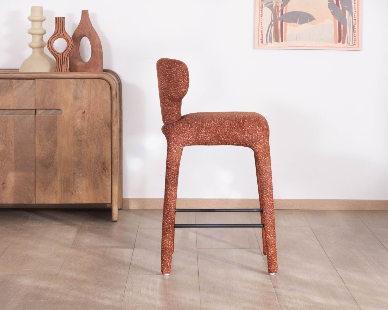 Set di 2 sedie a mezza altezza in tessuto melange color terracotta "Milano" con rivestimento integrale