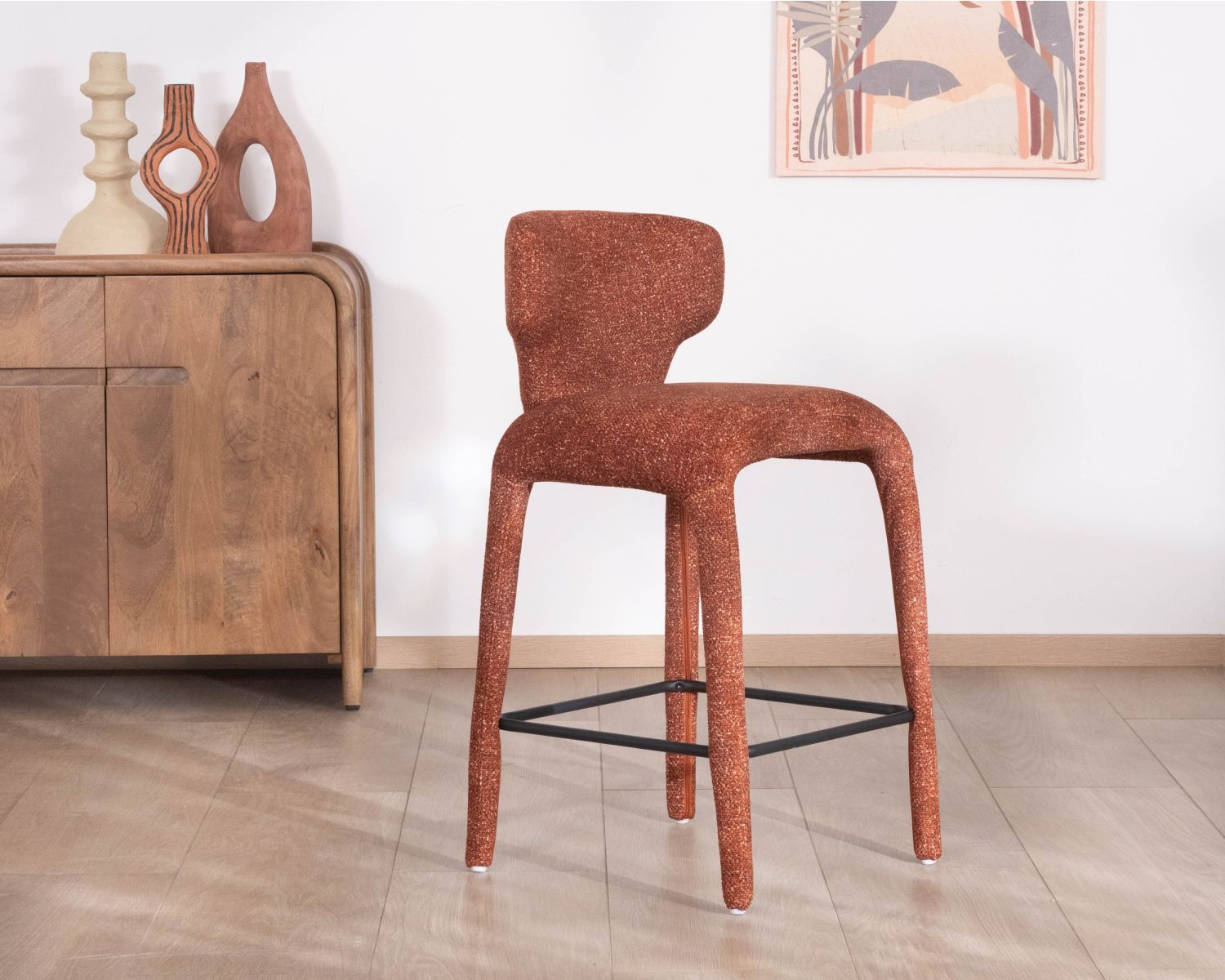 Set di 2 sedie a mezza altezza in tessuto melange color terracotta "Milano" con rivestimento integrale