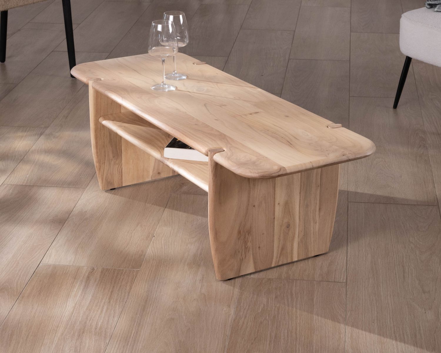 Tavolino di design in pura acacia "Trudy" 120 cm con nicchia