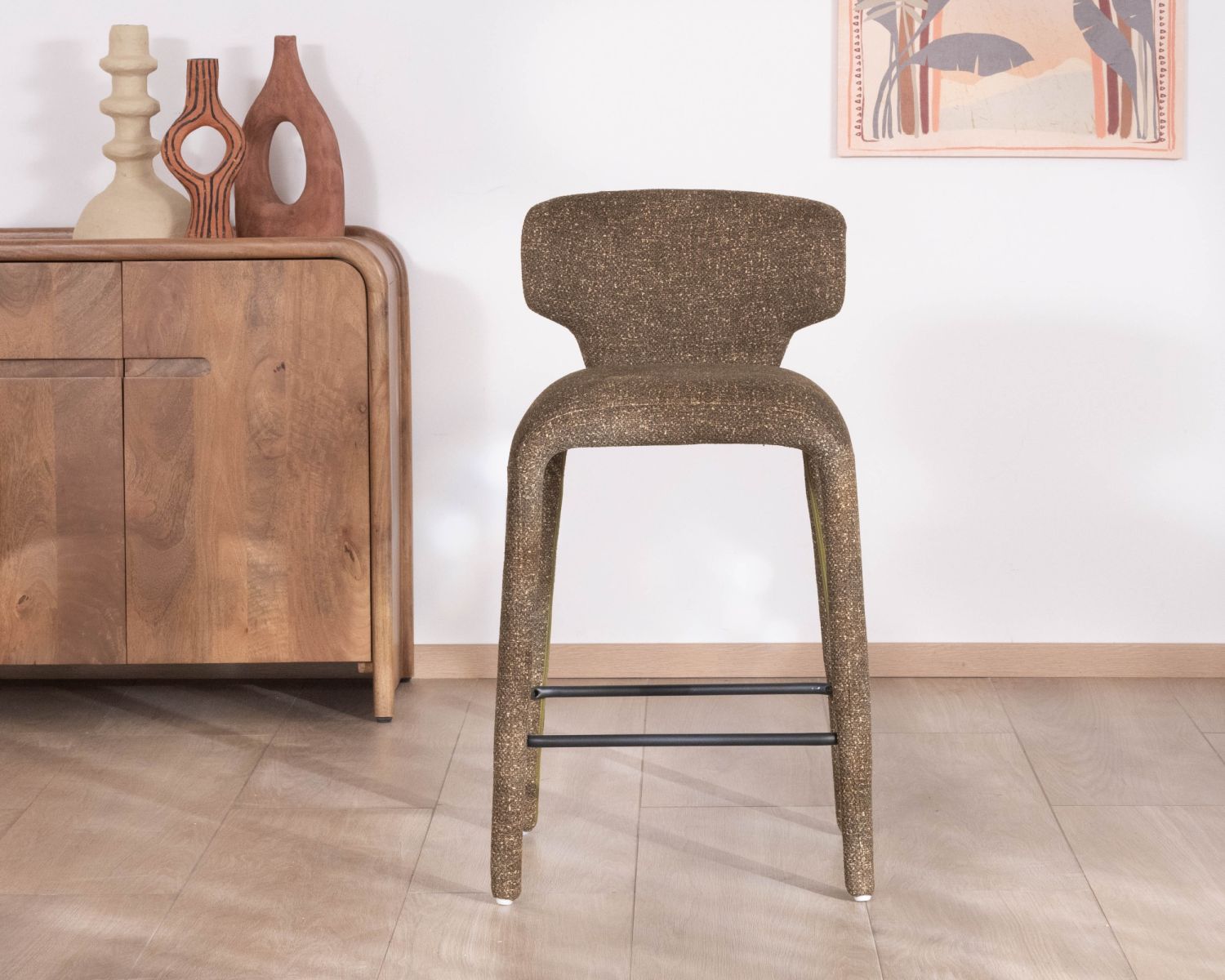 Set di 2 sedie da isola in stile contemporaneo in tessuto melange verde kaki "Milano" con rivestimento integrale