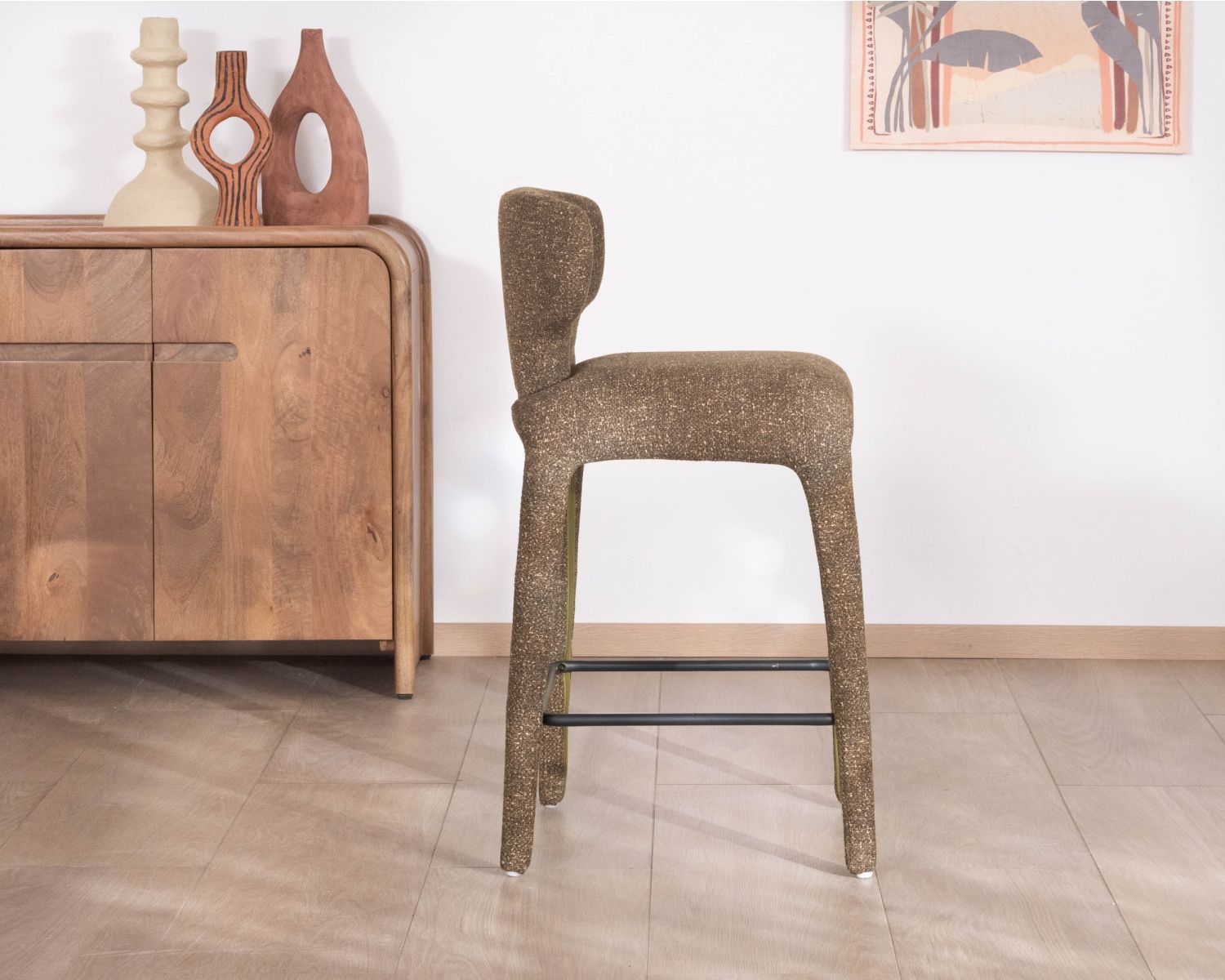Set di 2 sedie da isola in stile contemporaneo in tessuto melange verde kaki "Milano" con rivestimento integrale