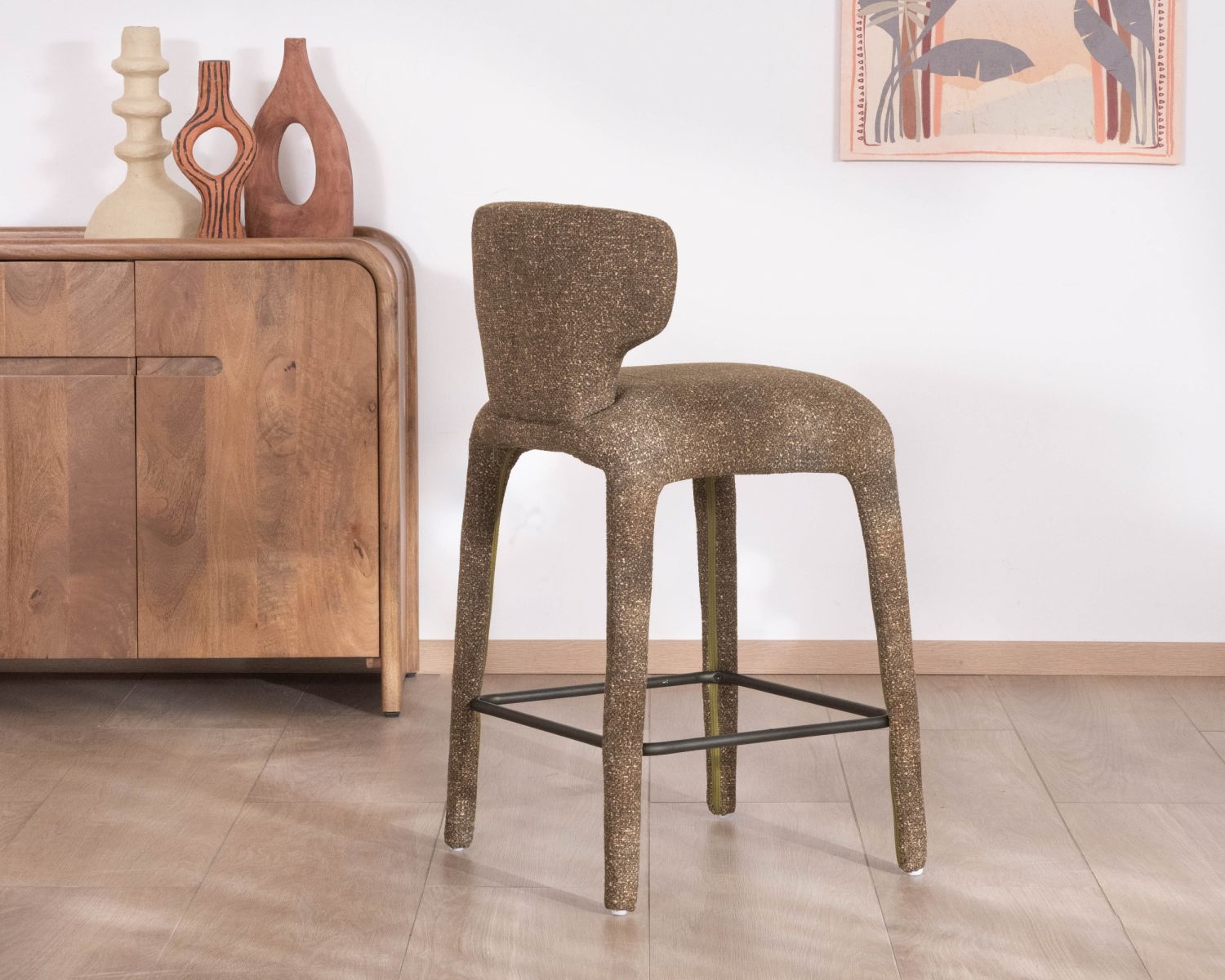 Set di 2 sedie da isola in stile contemporaneo in tessuto melange verde kaki "Milano" con rivestimento integrale