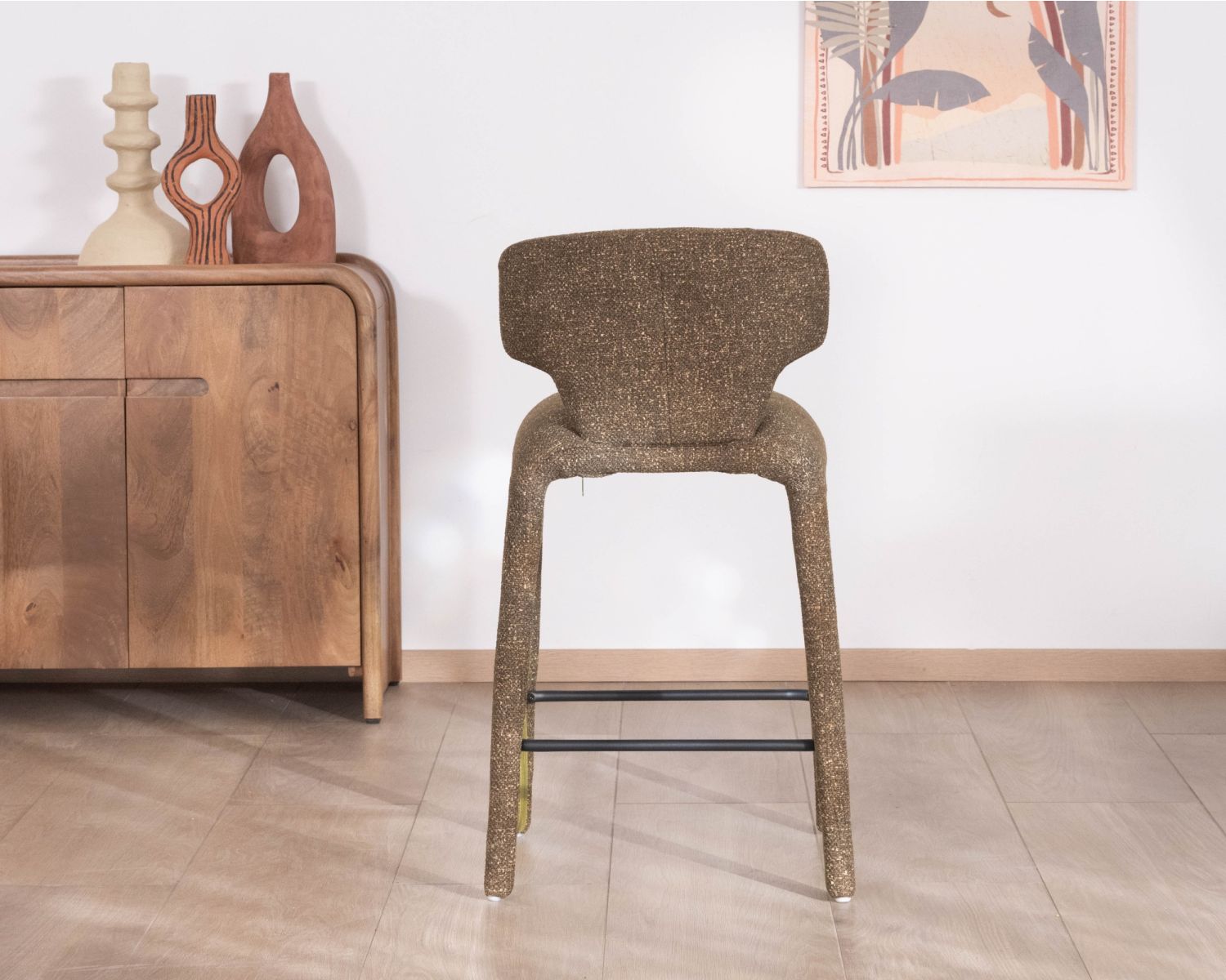 Set di 2 sedie da isola in stile contemporaneo in tessuto melange verde kaki "Milano" con rivestimento integrale