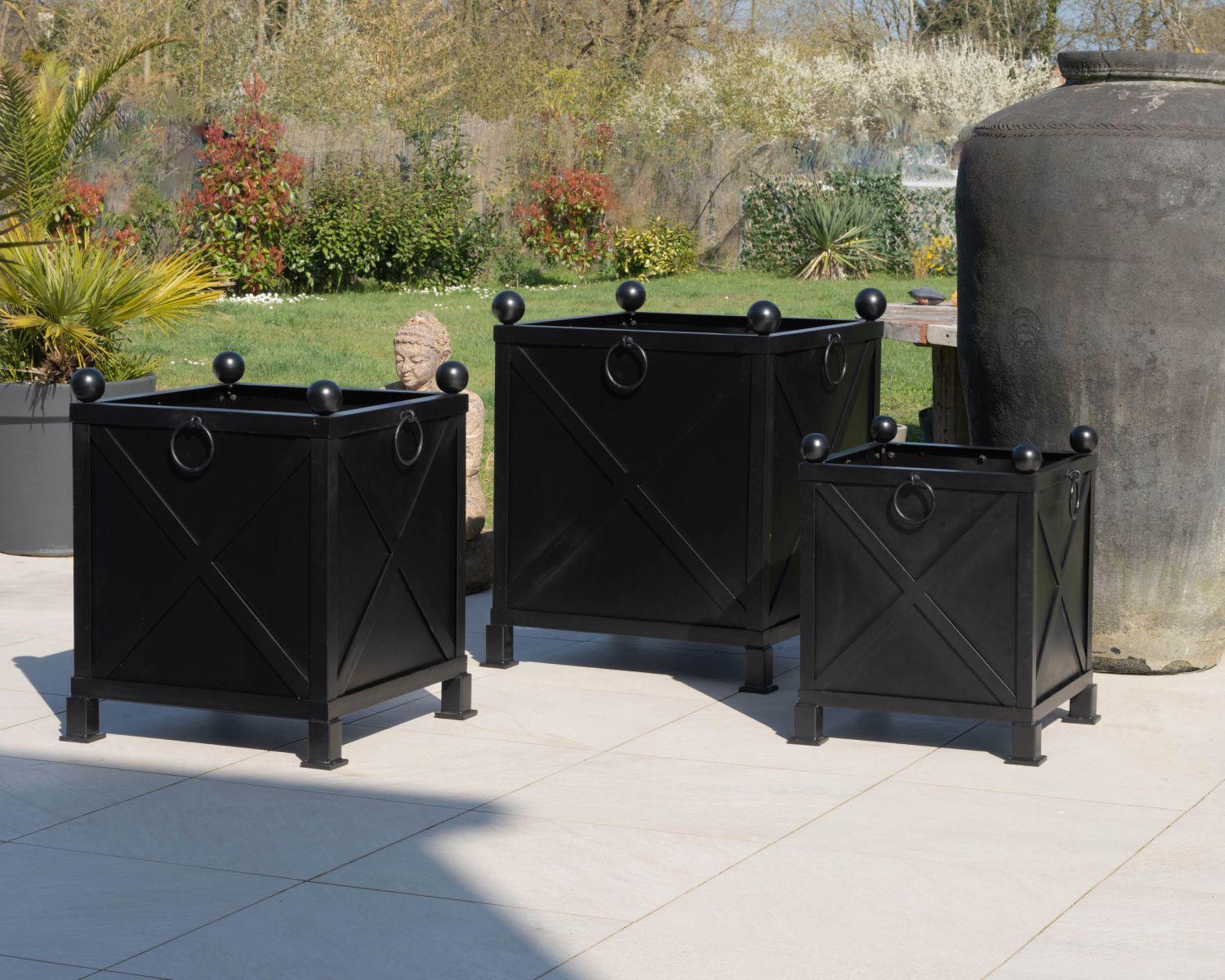 Portavaso decorativo "Gardenia" grande 65 cm in metallo nero