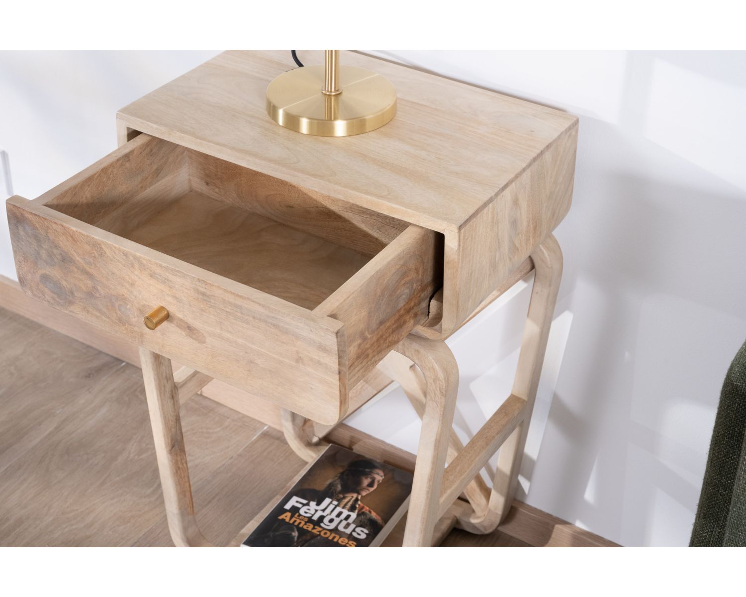 Comodino "Loopie" in stile retrò in legno di mango