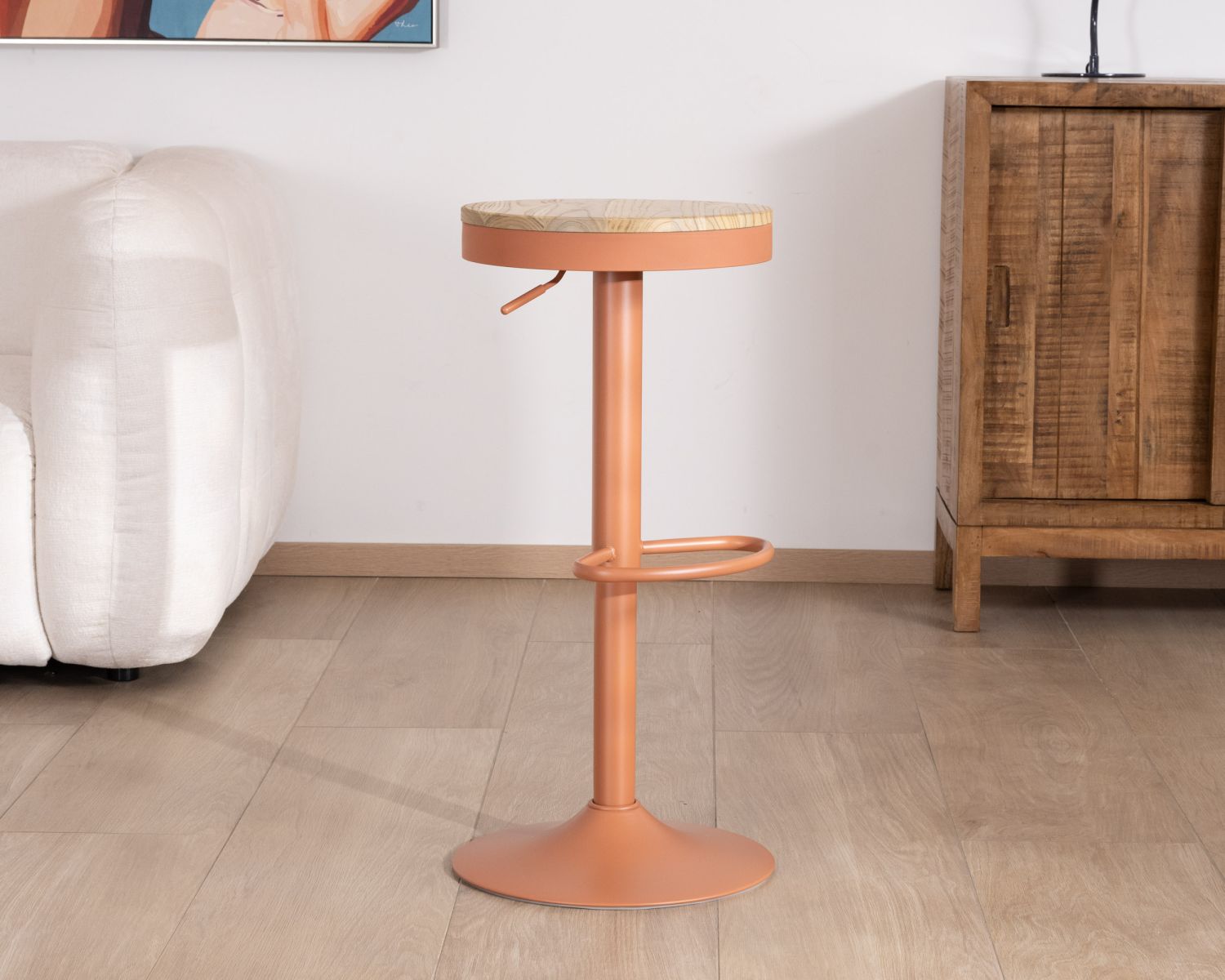 Set di 2 sgabelli da bar Juo in legno e metallo terracotta regolabili in altezza