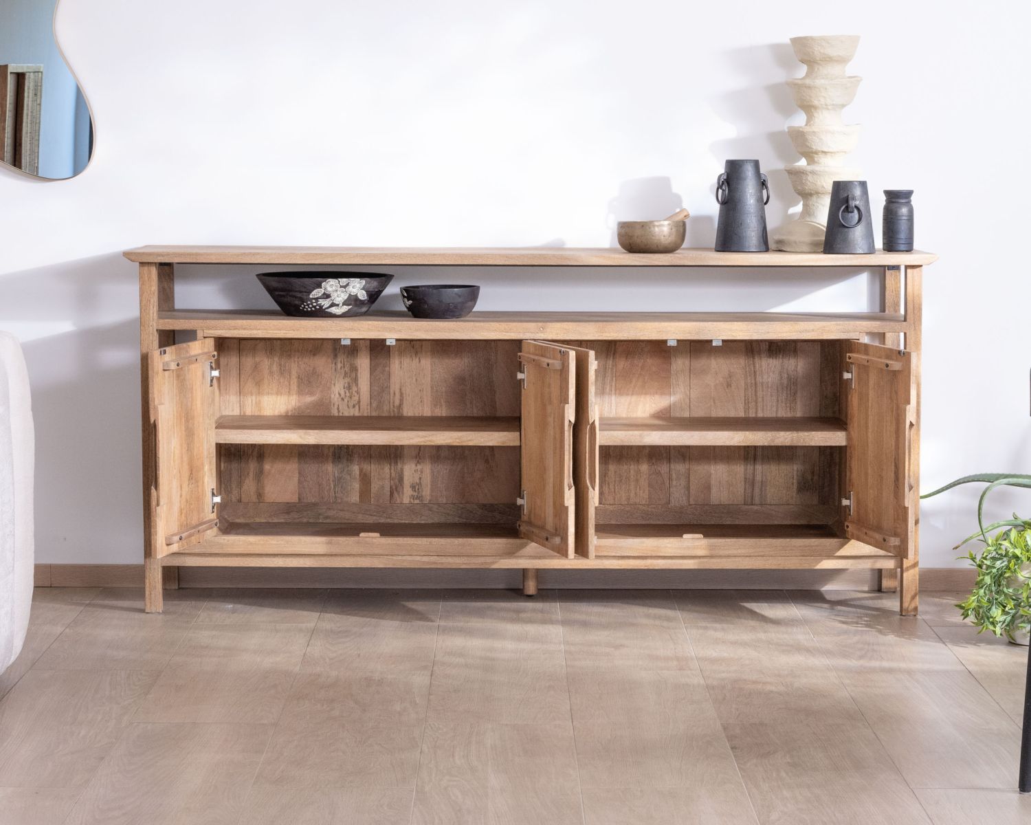 Credenza a 4 ante in stile Japandi in mango massiccio "Haya" 200 cm