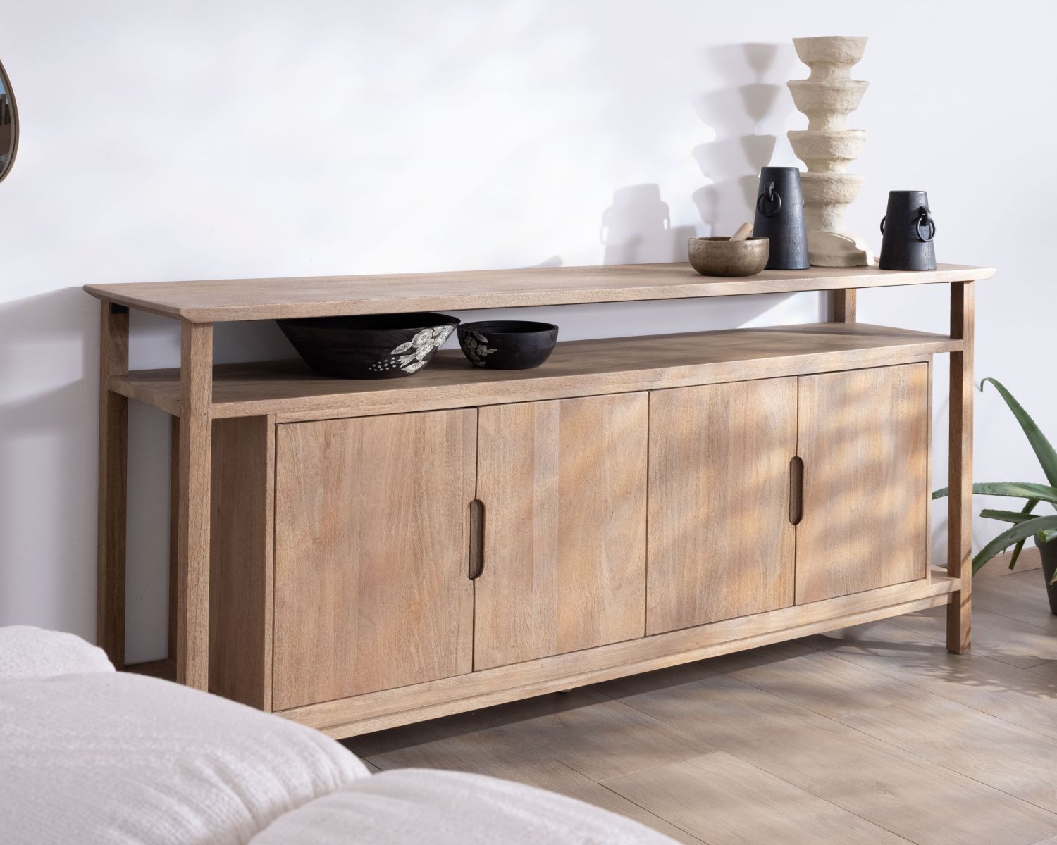 Credenza a 4 ante in stile Japandi in mango massiccio "Haya" 200 cm