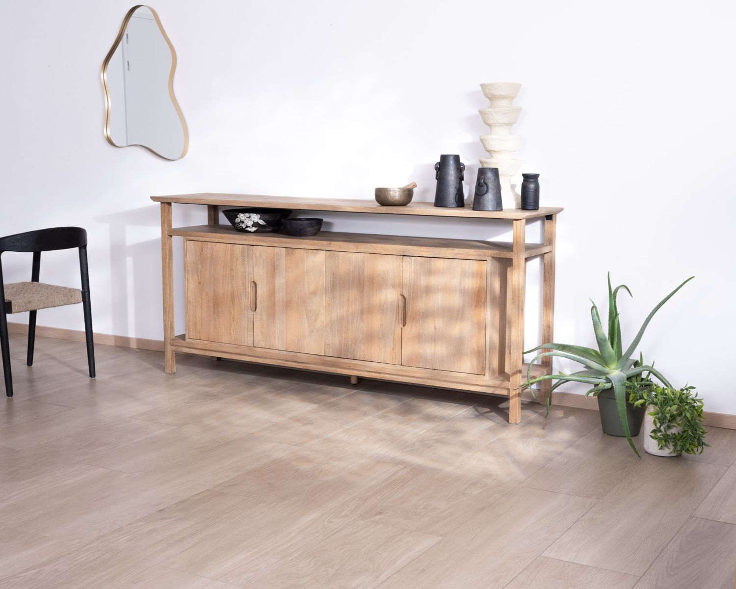 Credenza a 4 ante in stile Japandi in mango massiccio "Haya" 200 cm