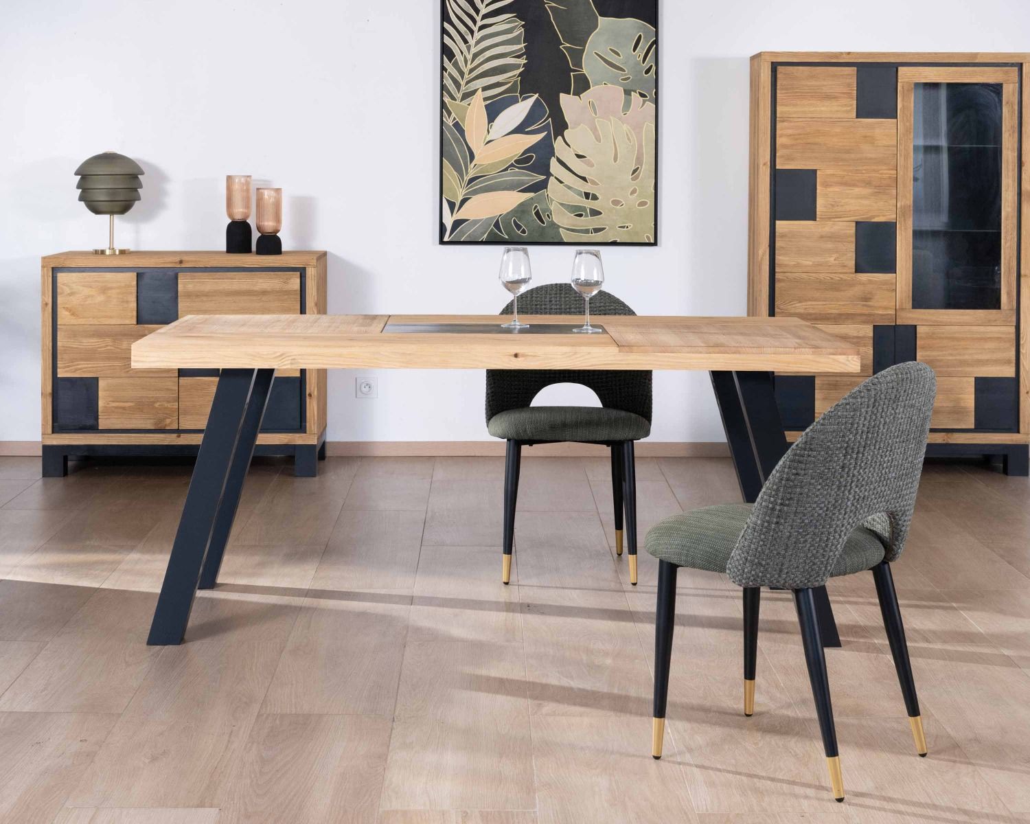 Tavolo da pranzo rettangolare contemporaneo "Cubo", 1,80 m, pino spazzolato