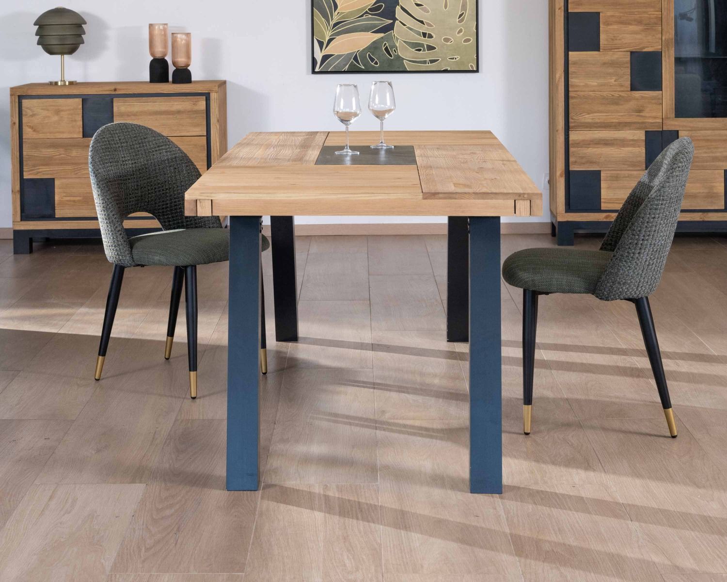 Tavolo da pranzo rettangolare contemporaneo "Cubo", 1,80 m, pino spazzolato