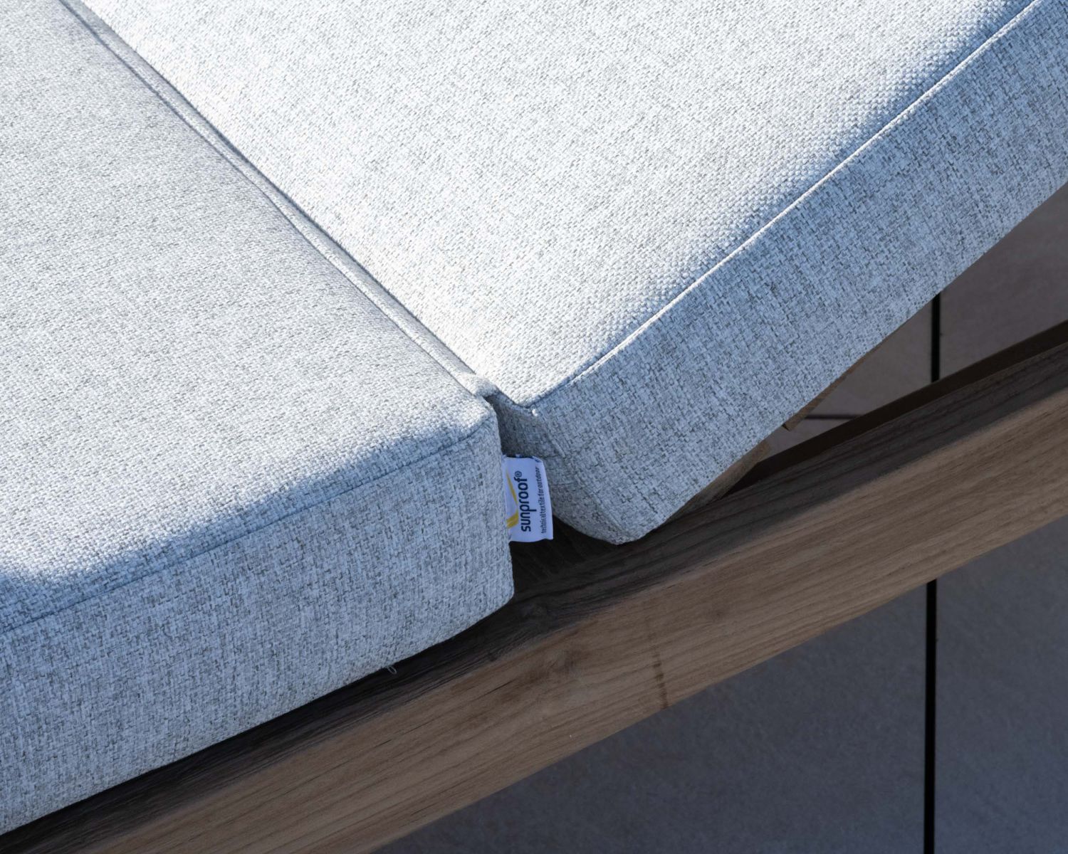 Letto da giardino "Eclipse" in teak e tessuto speciale per esterni grigio chiaro