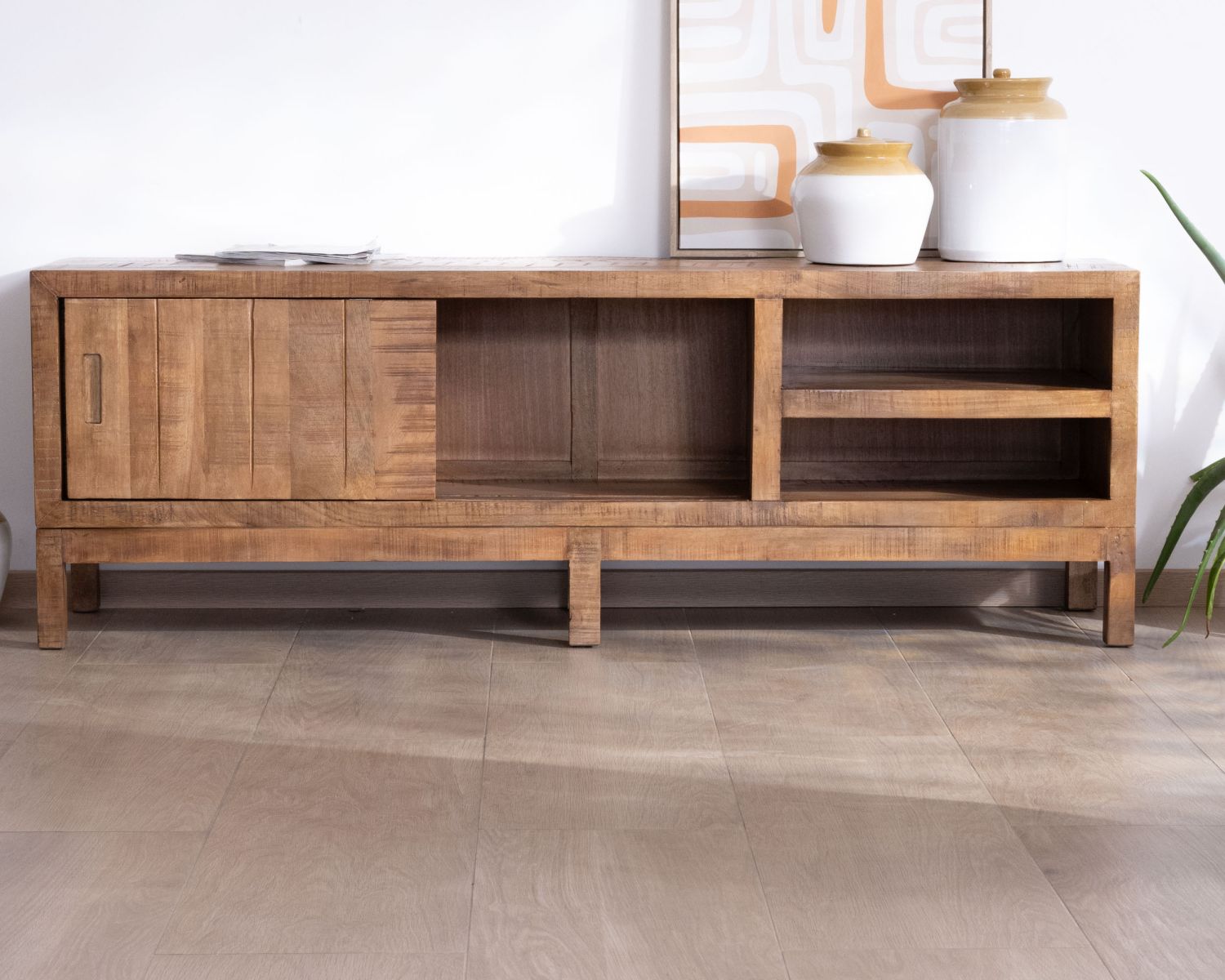 Porta TV in mango massiccio "Aruna" in stile etnico chic 