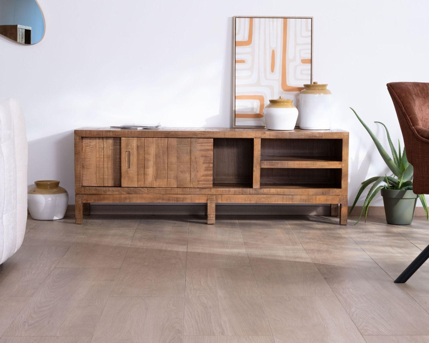 Porta TV in mango massiccio "Aruna" in stile etnico chic 