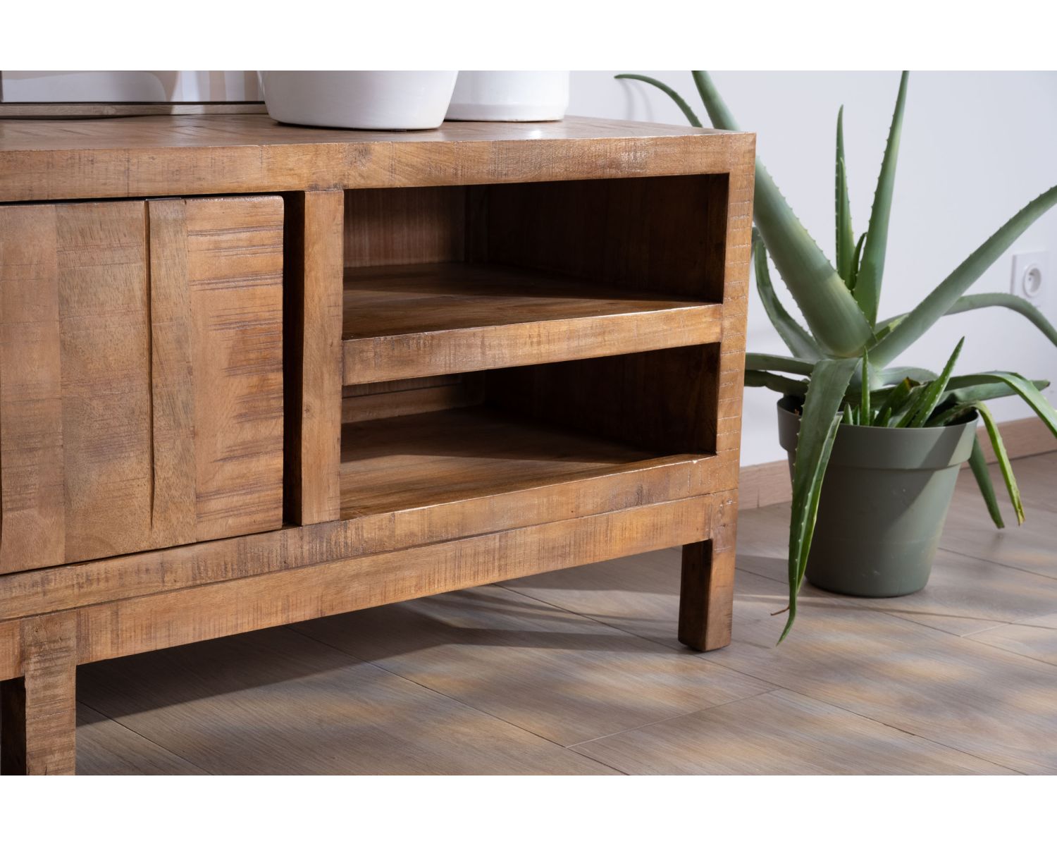 Porta TV in mango massiccio "Aruna" in stile etnico chic 