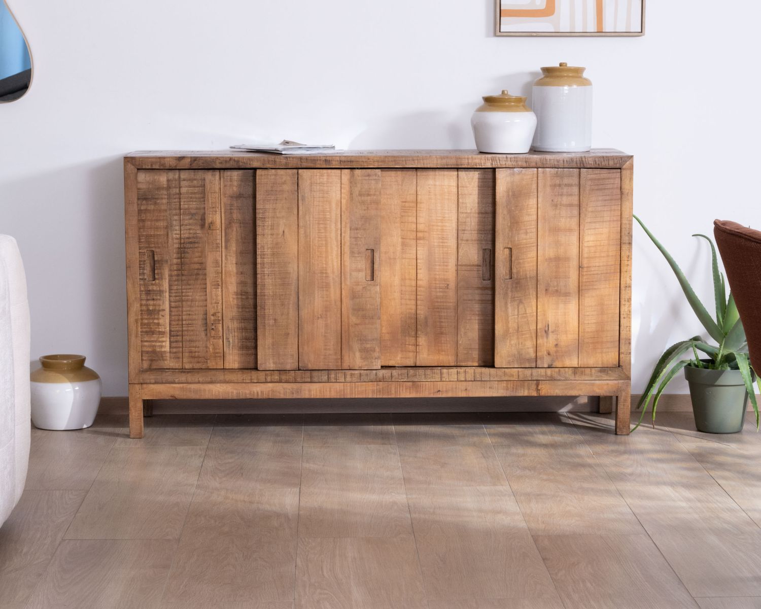 Buffet scorrevole a 4 ante "Aruna" in legno massiccio di mango, stile etnico chic