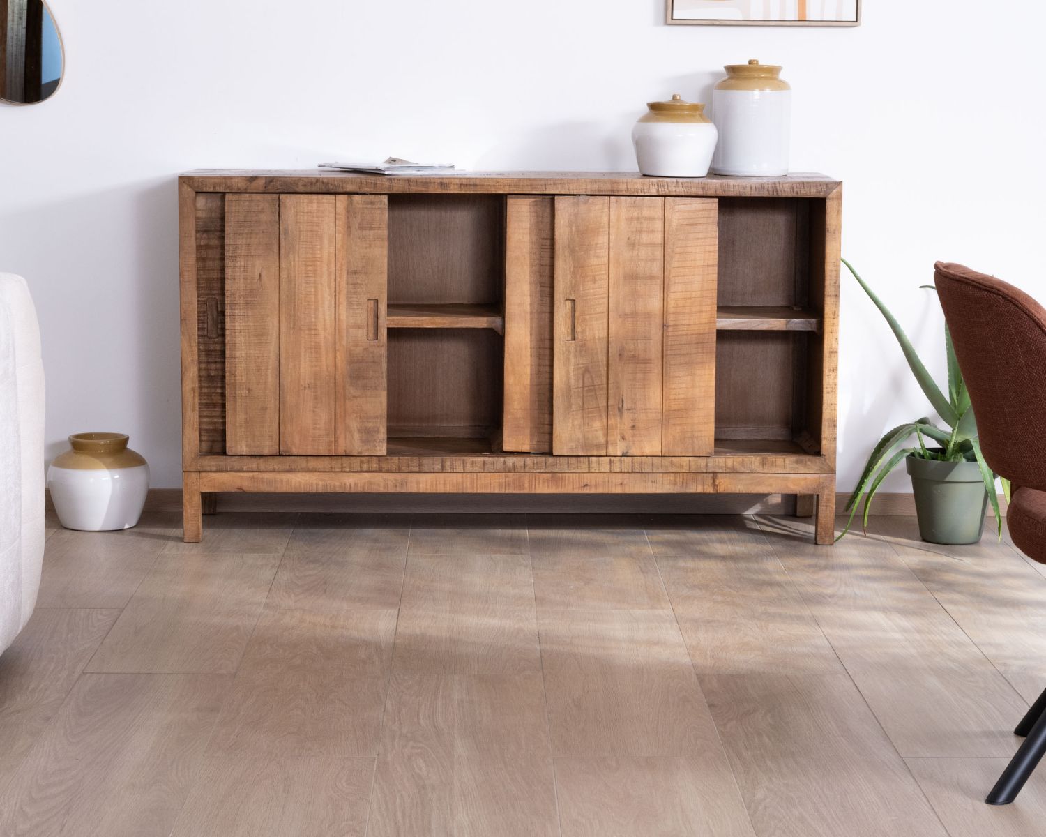 Buffet scorrevole a 4 ante "Aruna" in legno massiccio di mango, stile etnico chic