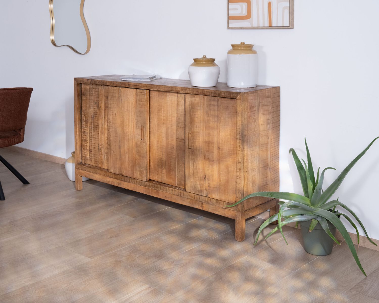 Buffet scorrevole a 4 ante "Aruna" in legno massiccio di mango, stile etnico chic
