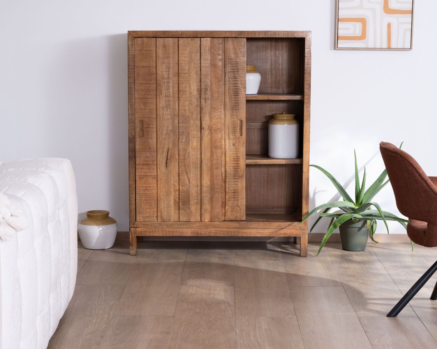 Credenza in mango massiccio "Aruna" con 2 ante scorrevoli, stile caldo