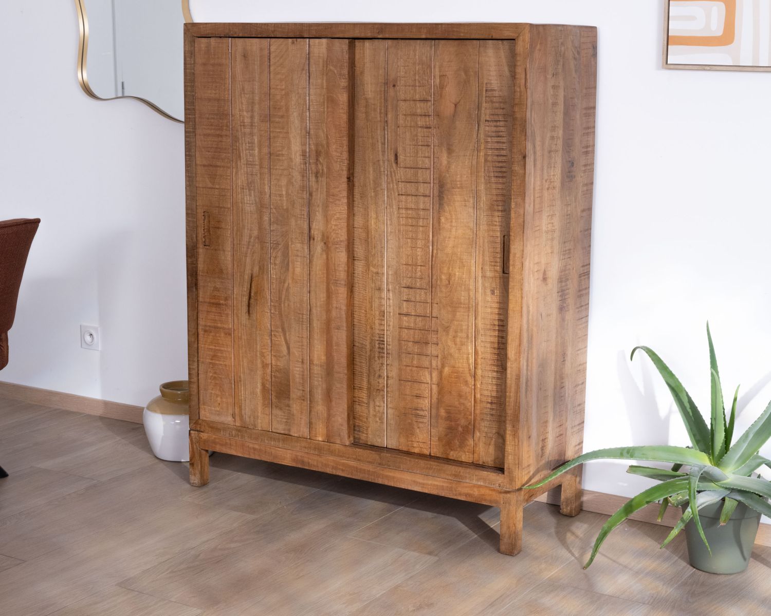 Credenza in mango massiccio "Aruna" con 2 ante scorrevoli, stile caldo