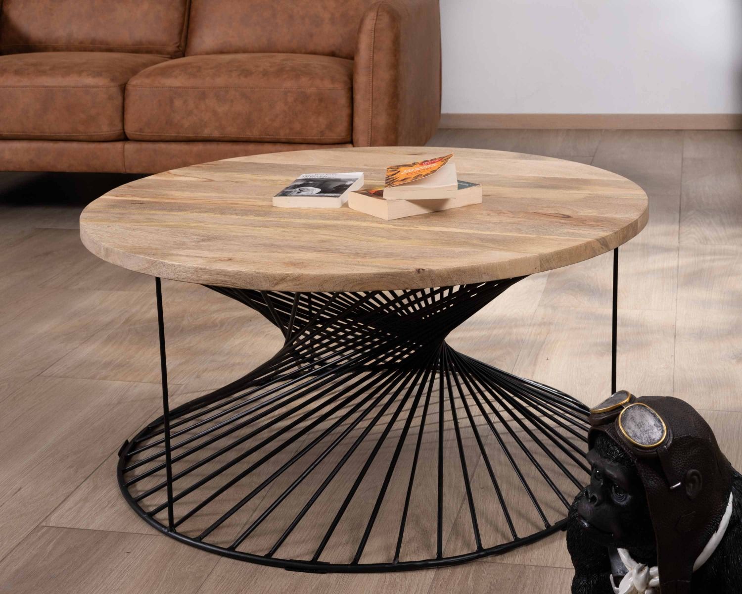 Tavolino rotondo in mango "Twist" con base in metallo ritorto