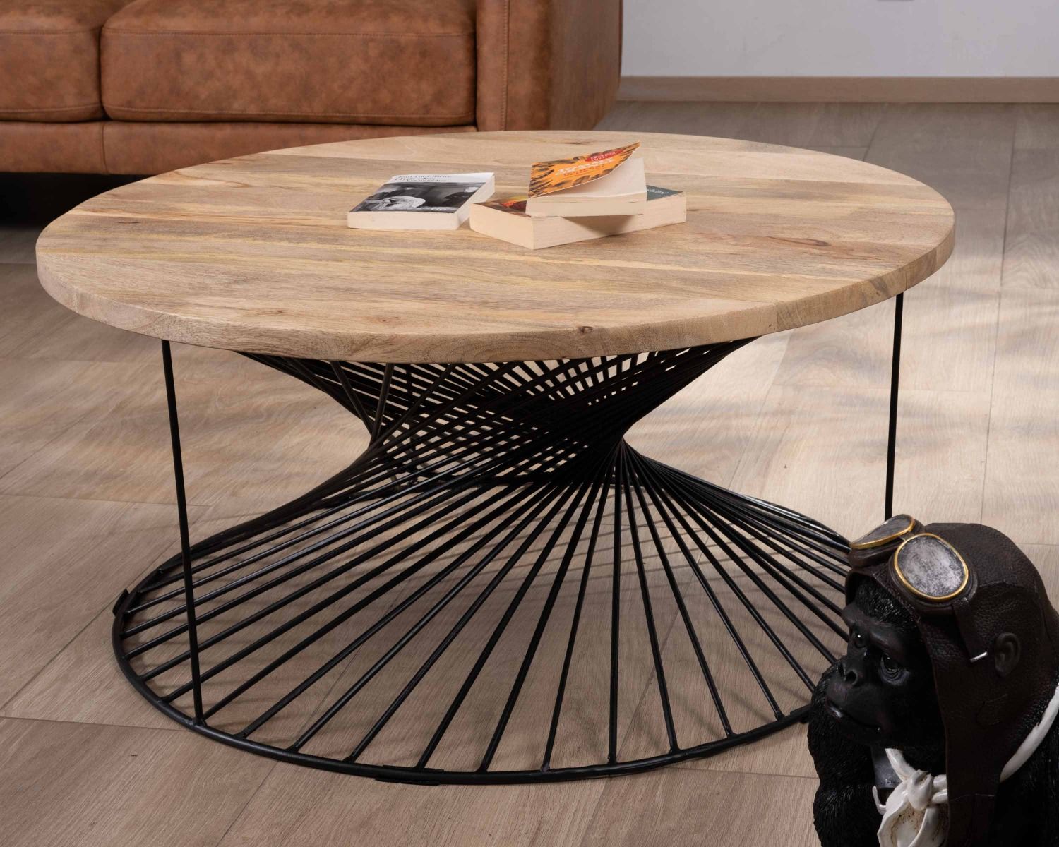 Tavolino rotondo in mango "Twist" con base in metallo ritorto