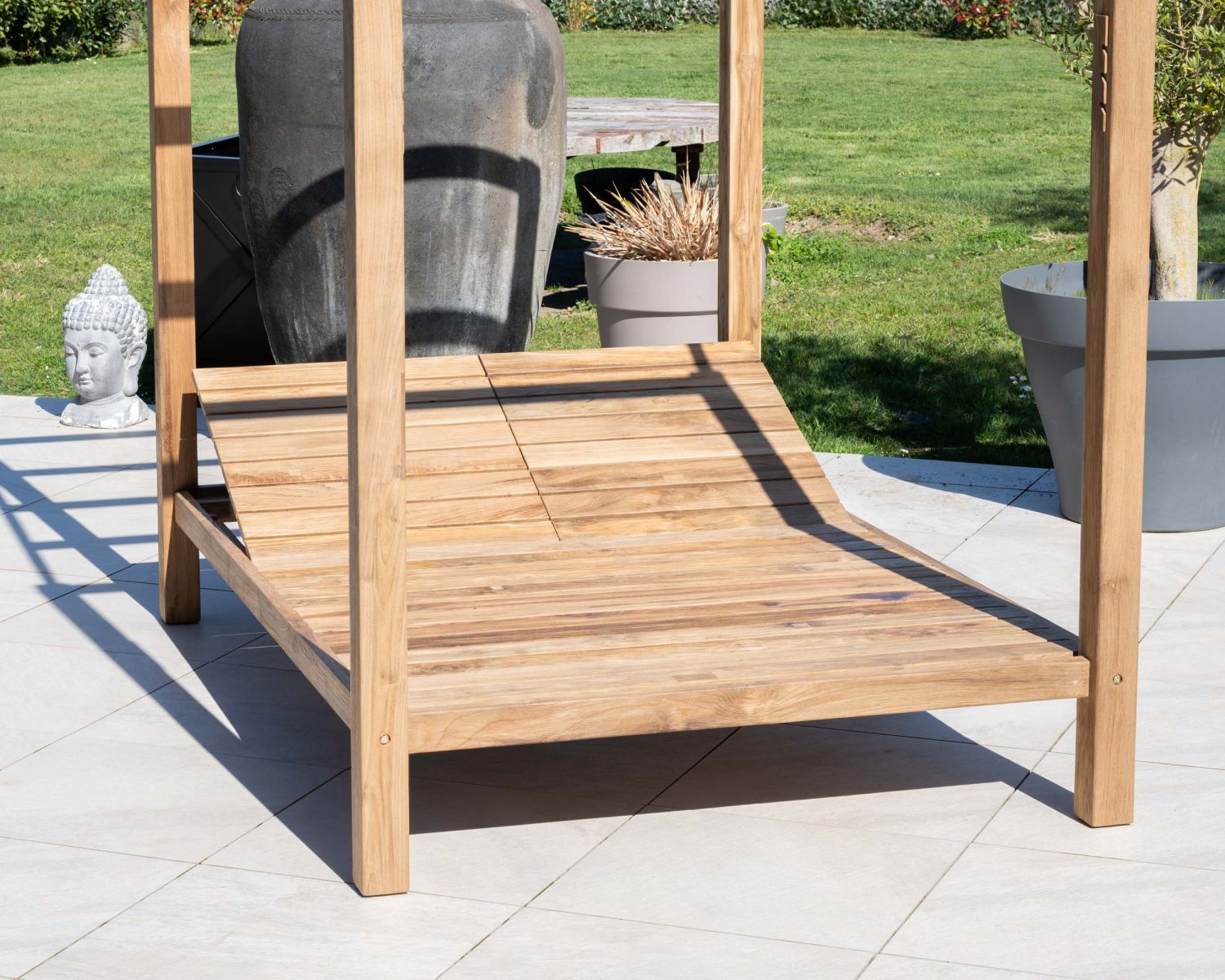 Letto da giardino "Eclipse" in teak e tessuto speciale per esterni grigio chiaro