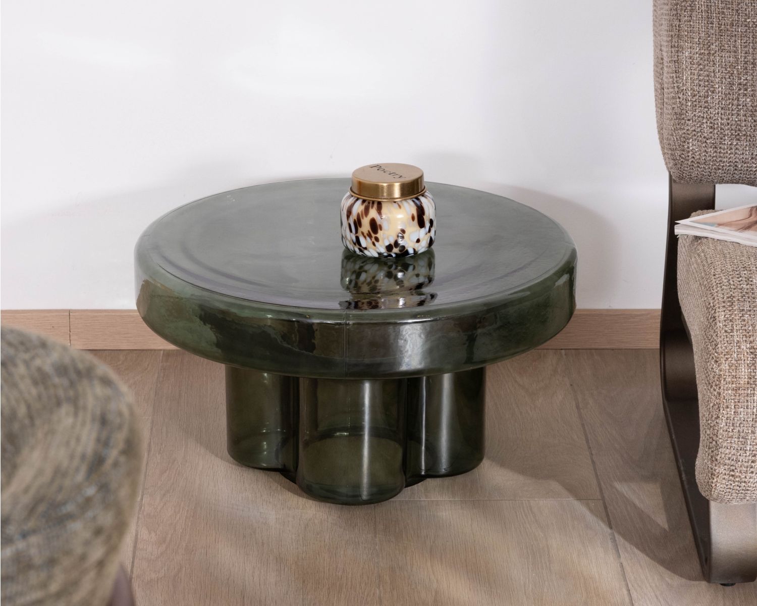 Tavolino da salotto rotondo di design in vetro colorato verde "Cyléa"