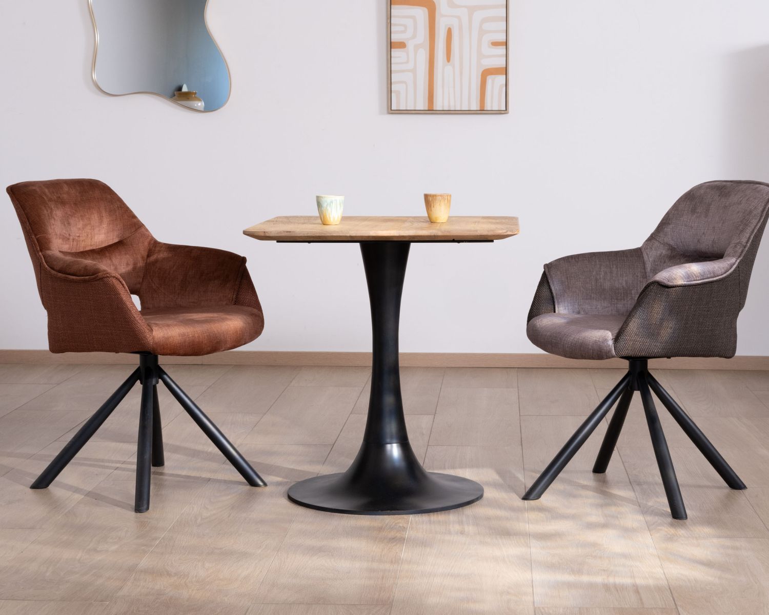 Tavolo quadrato stile bistrot "Piccadilly" in mango naturale da 70 cm