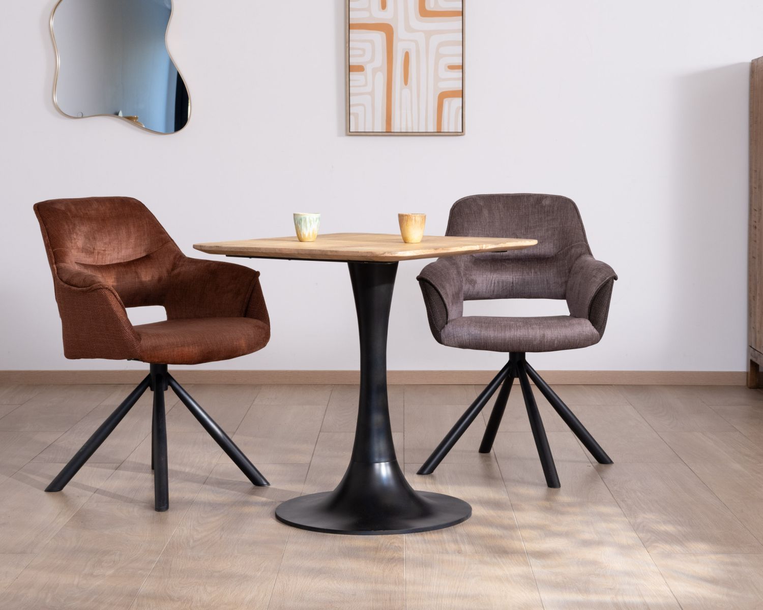 Tavolo quadrato stile bistrot "Piccadilly" in mango naturale da 70 cm