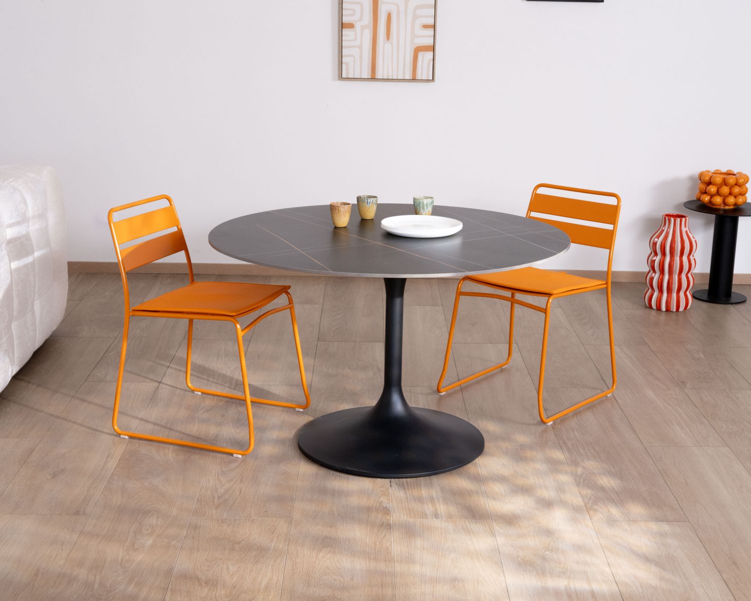 Tavolo rotondo "Saumur", 120 cm, nero, per esterni, in alluminio e ceramica