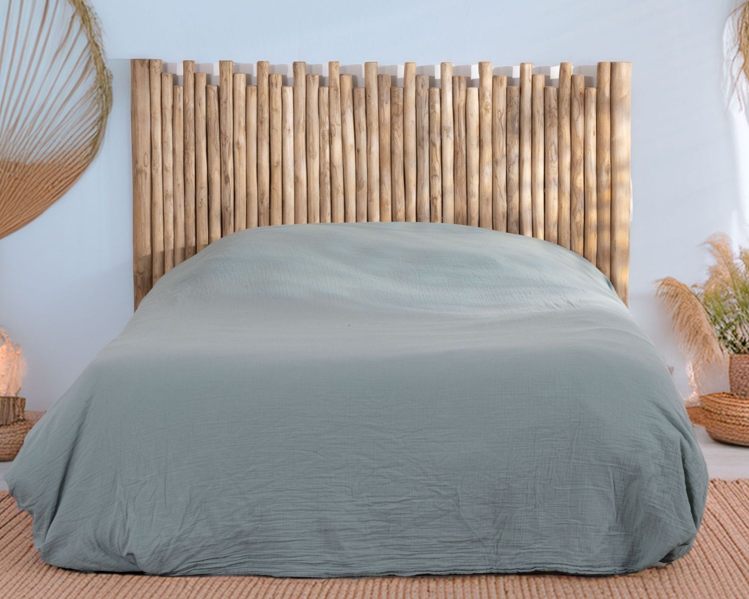 Originale testata da 180 cm in rami di teak naturale "Sumatra