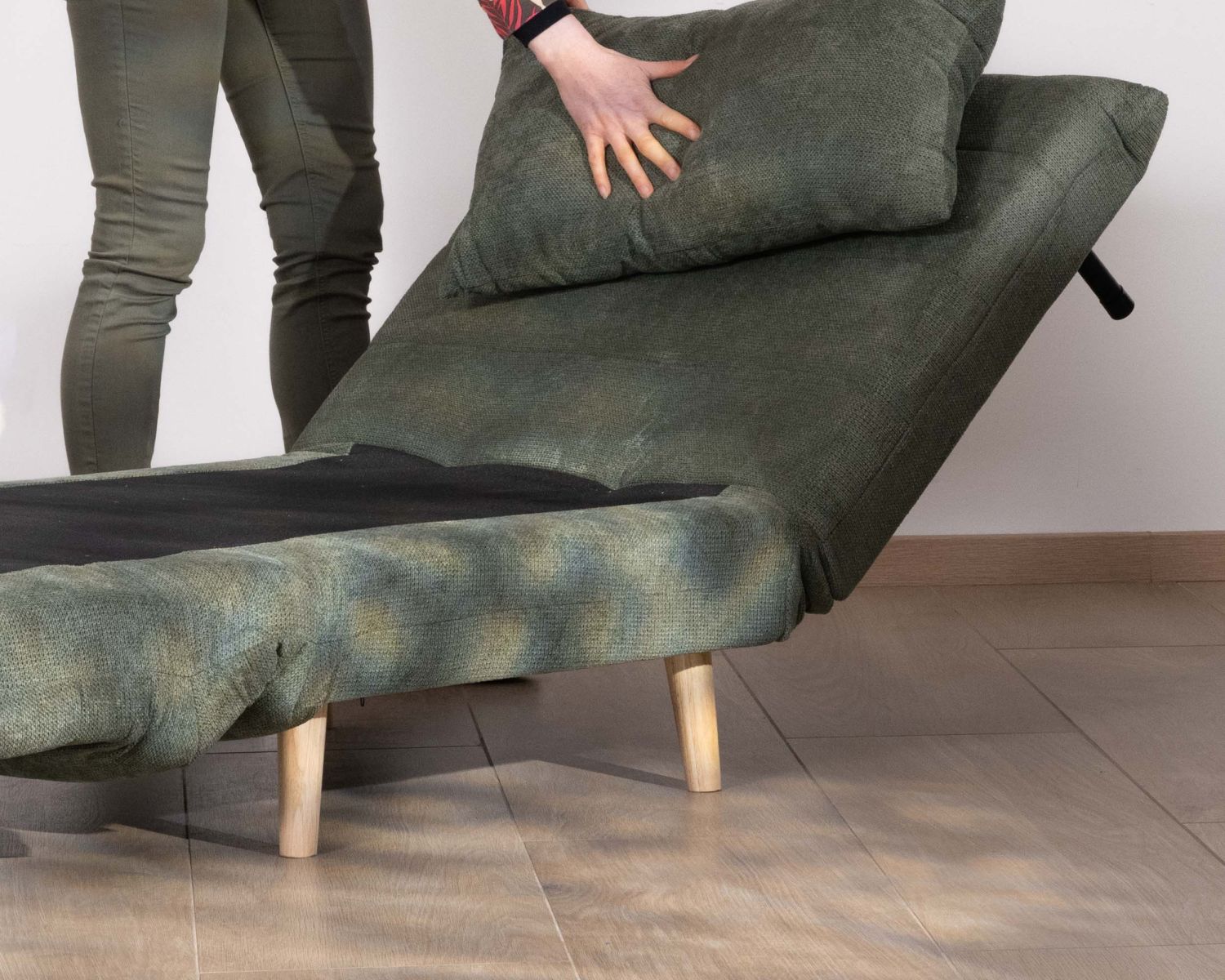 Poltrona modulare 2 in 1 in stile vintage "Folda" in tessuto verde kaki