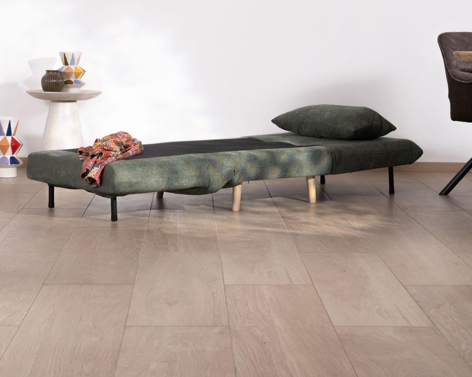 Poltrona modulare 2 in 1 in stile vintage "Folda" in tessuto verde kaki