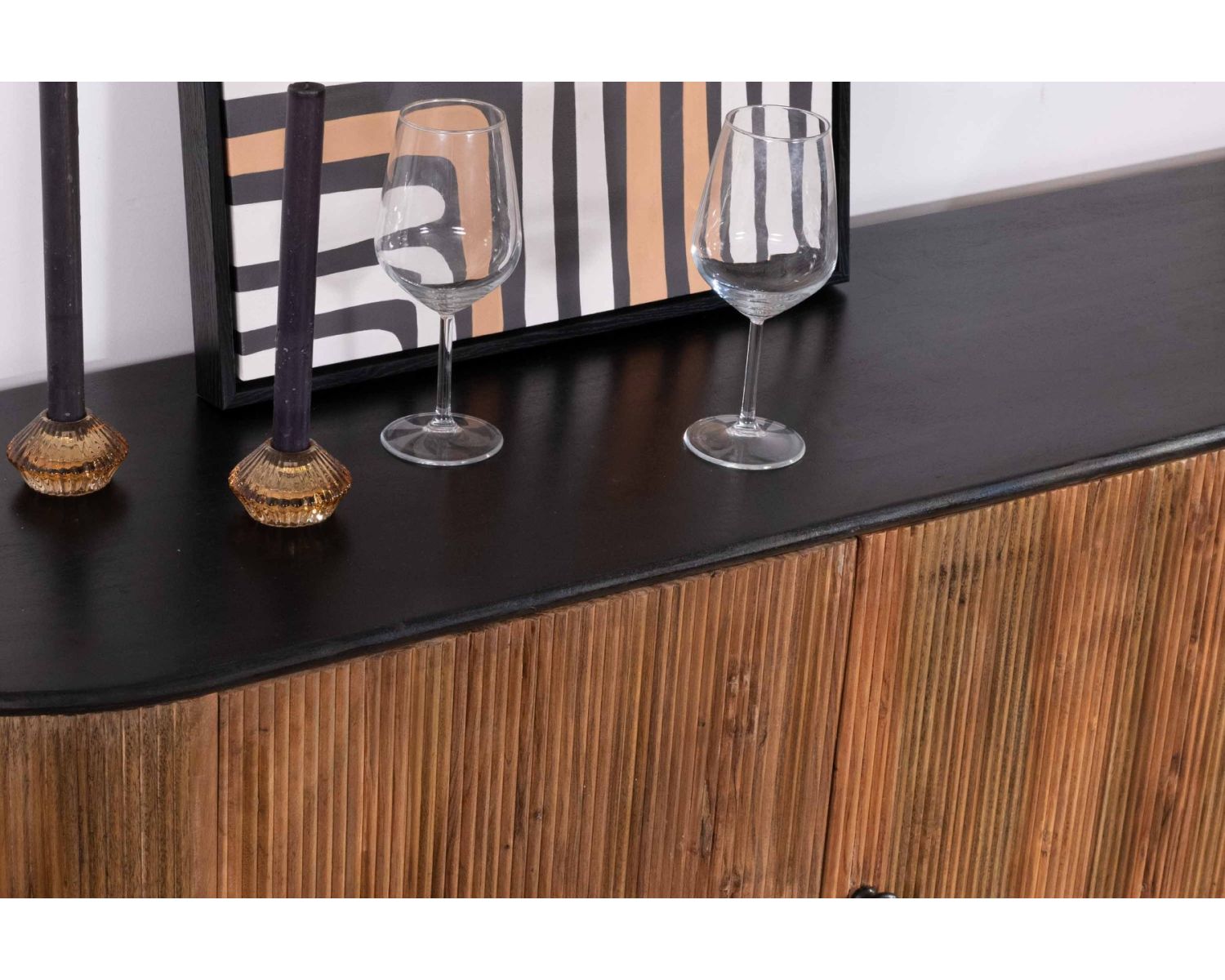 Credenza retrò a 3 ante in acacia massiccia con piano e gambe "Boogie" neri