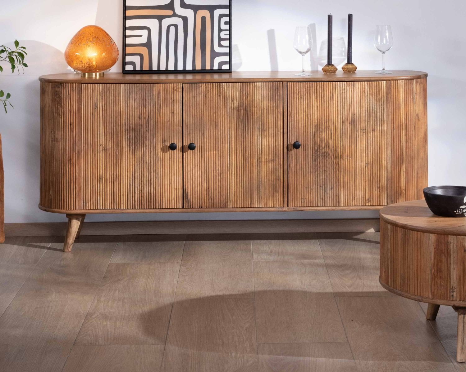 Credenza retrò "Boomer" a 3 ante in acacia massiccia 175 cm